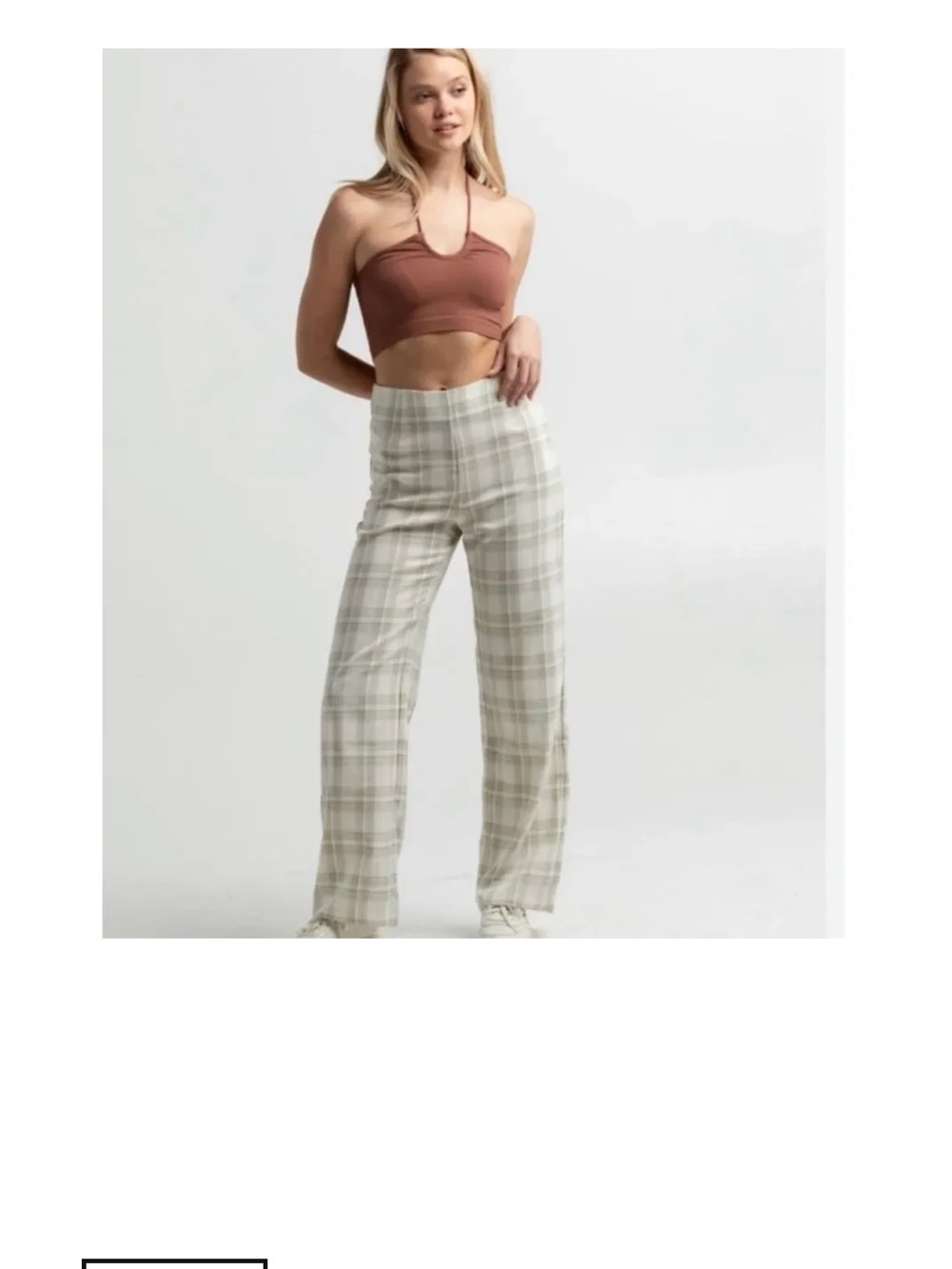 High-Rise Cropped Plaid Wide-Leg Pants - Cream Plaid